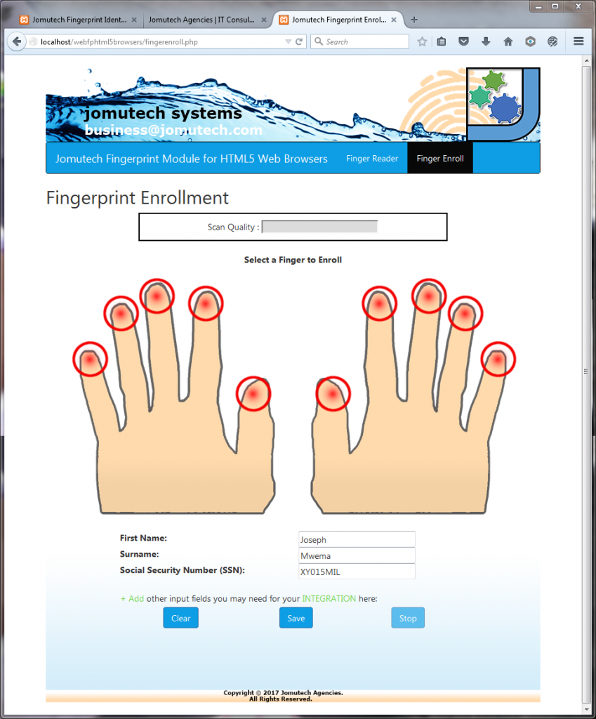 Fingerprint Enrollement Panel