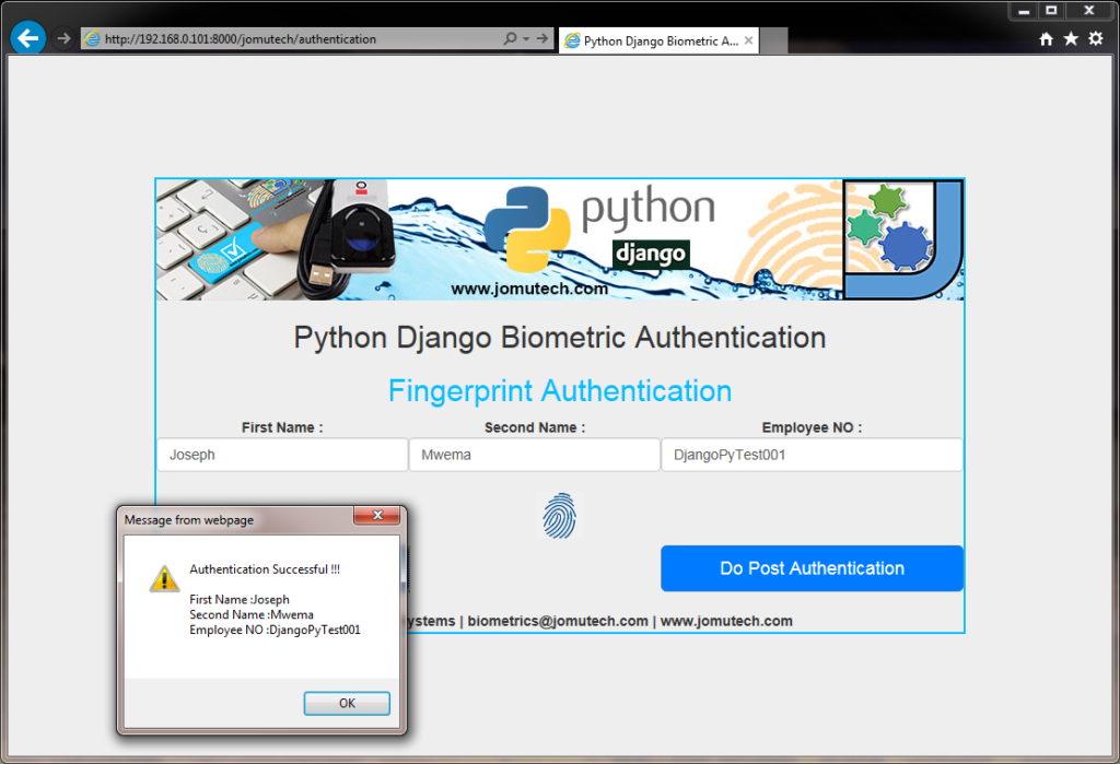 Python Django Biometric Fingerprint Authentication Fingerprint Matched Successfully