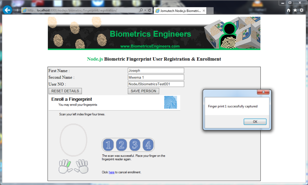 Node.JS Biometric Fingerprint Authentication