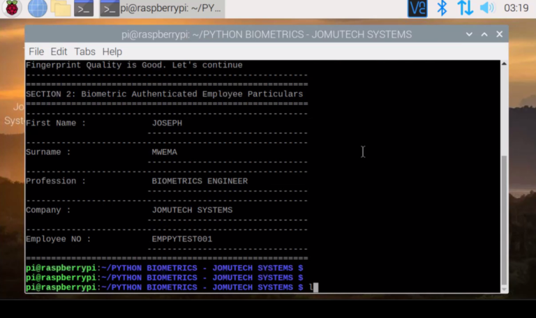 Raspberry Pi Biometric Integration in Python – Joseph Mwema