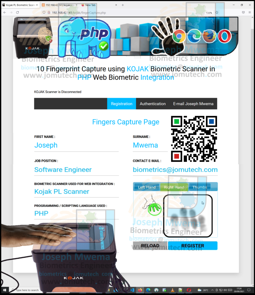 10 Finger Capture in PHP Web using a KOJAK Biometric Scanner