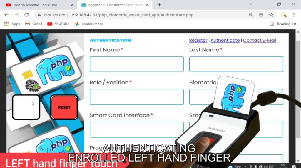 Authenticating Enrolled Left Hand Finger in PHP Web Biometric Smart Card Integration