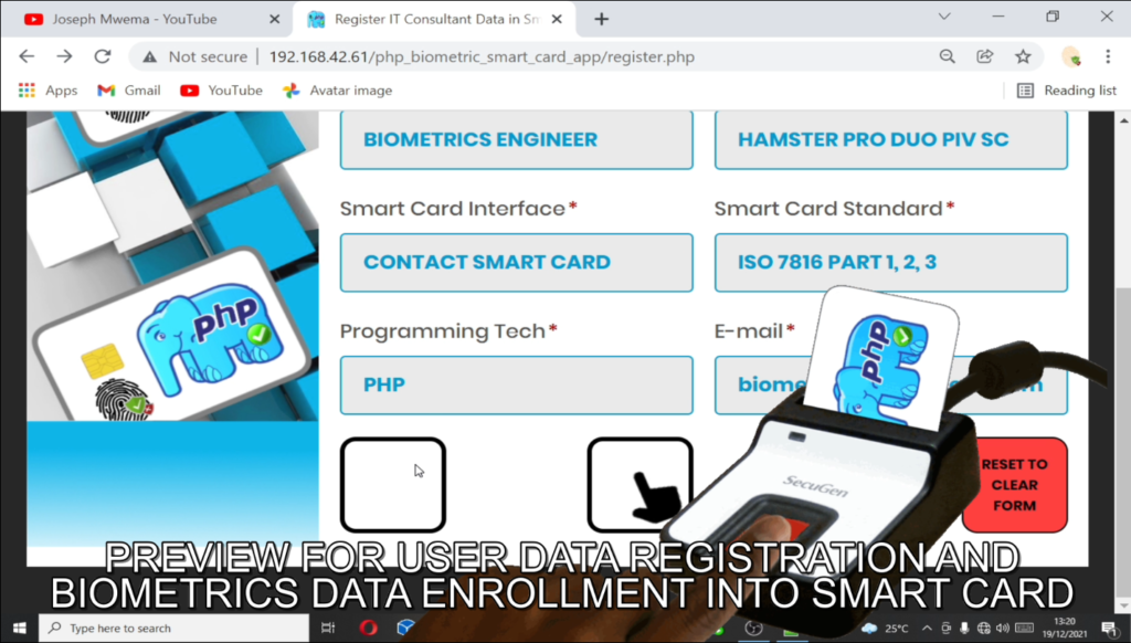 User Registration in PHP Web Biometric Smart Card Integration
