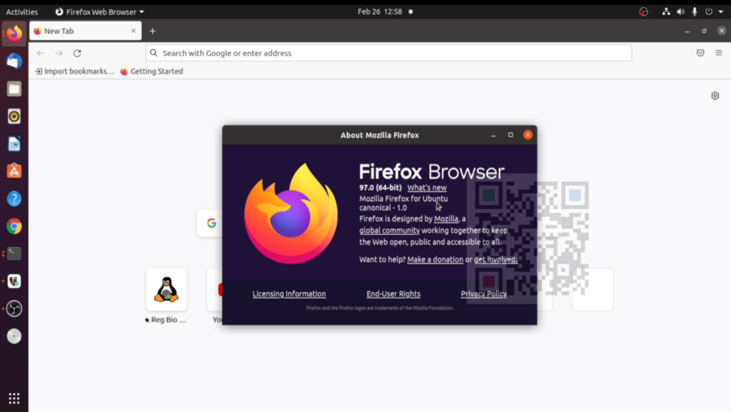 Mozilla Firefox Web Browser version that runs in my Ubuntu Linux Desktop